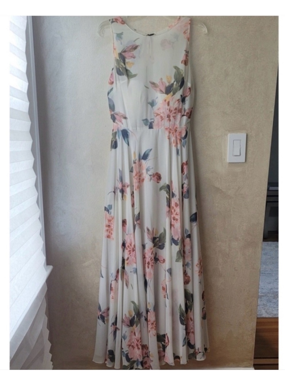 Jenny Yoo White Maxi Dress with Pink Floral Print